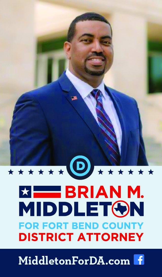 Brian M. Middleton for Fort Bend County District Attorney push card