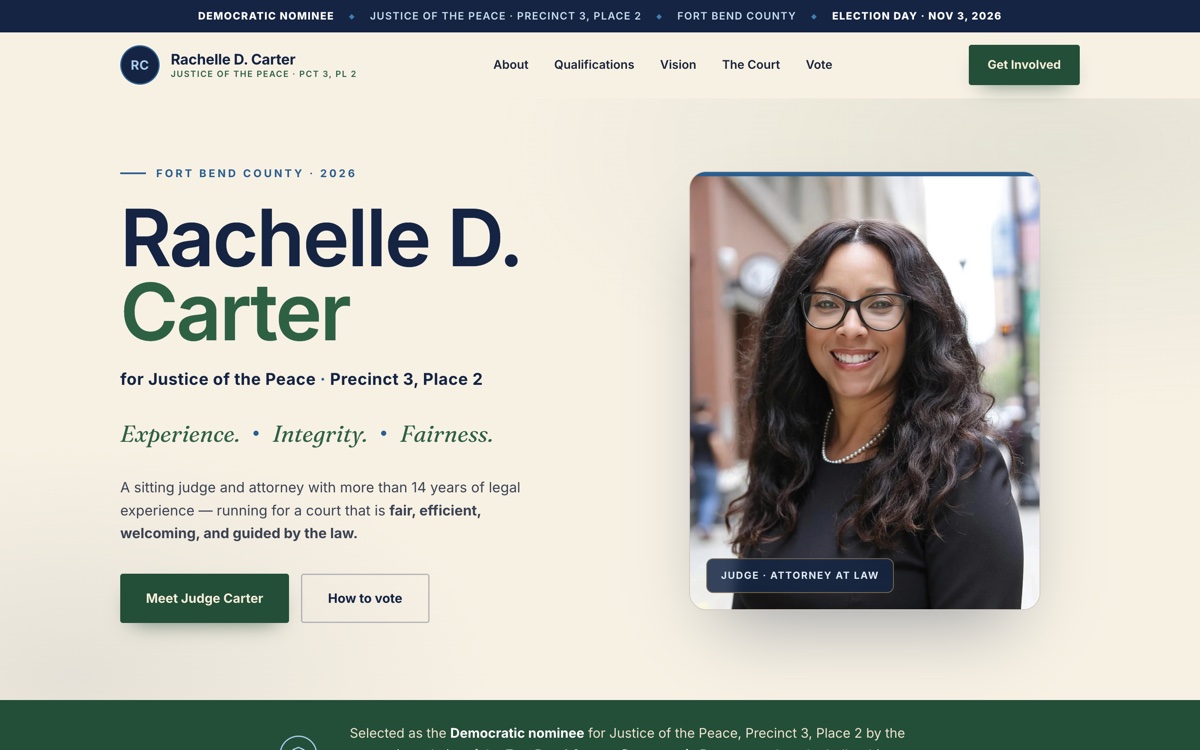Rachelle D. Carter for Justice of the Peace campaign website