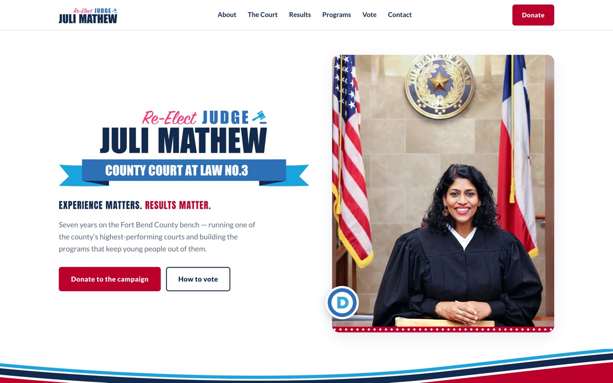 Re-Elect Judge Juli Mathew campaign website